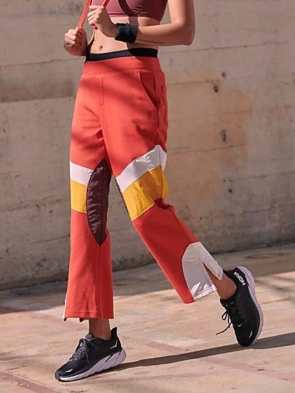 Free People Movement Flurry Jogger Pants Color Blocked Red Gold Brown Gray